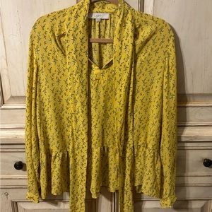 Loft Peplum Yellow Floral Blouse with Tie front Detail. Size M. Like new!